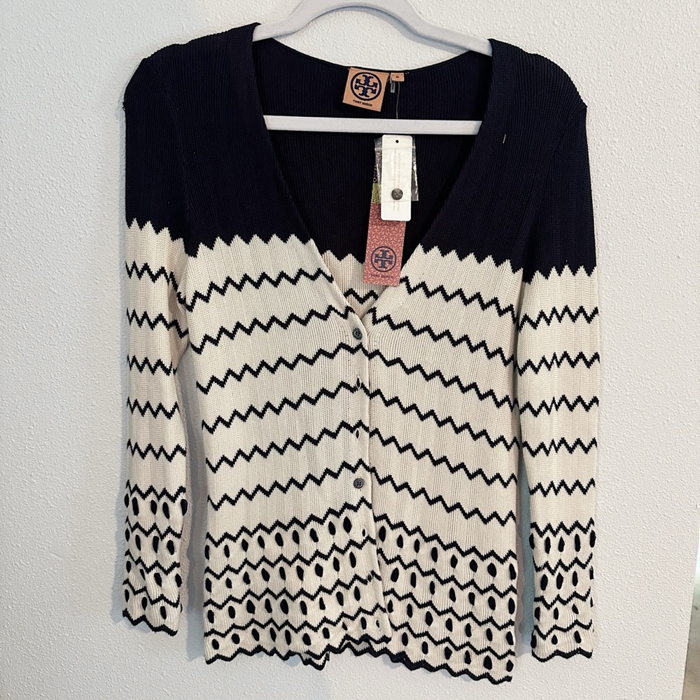 Tory Burch Navy Zagged Nicky Cardigan